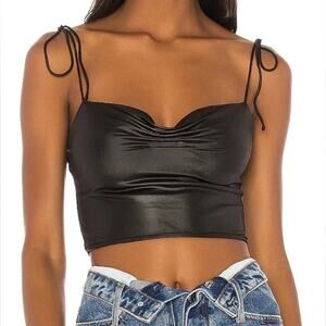 🆕 NWOT Superdown Revolve Cameron Tie Strap Crop Top Black Ruched Tank Top Large